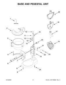 Base And Pedestal Unit Diagram and Parts List for 5KSM70SHXDCA0  KitchenAid Mixer
