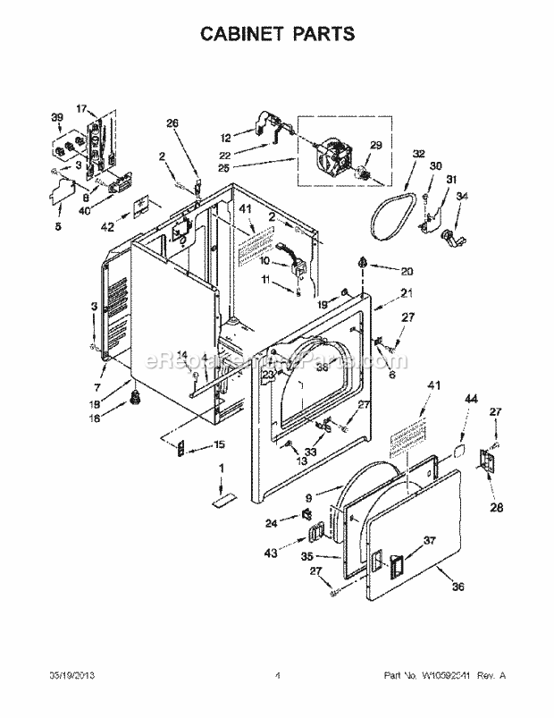 Cabinet Parts Diagram and Parts List for WED4800XQ3  Whirlpool Dryer