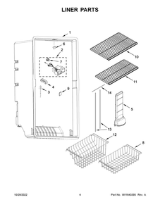 Liner Parts Diagram and Parts List for WZF79R20DW07  Whirlpool Freezer