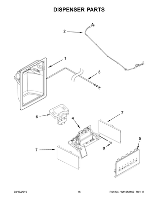 Dispenser Parts Diagram and Parts List for WRS325SDHB01  Whirlpool Refrigerator
