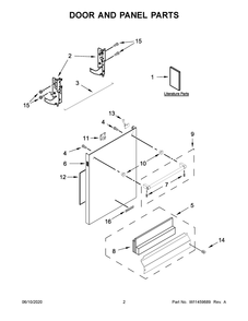 Door And Panel Parts Diagram and Parts List for KDTE304GPS1  Whirlpool Dishwasher