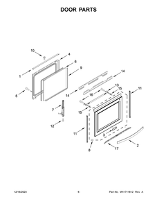 Door Parts Diagram and Parts List for WEE750H0HZ5  Whirlpool Range