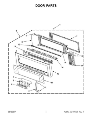 03 - Door Parts Diagram and Parts List for WMH76719CH4  Whirlpool Microwave Oven Combo