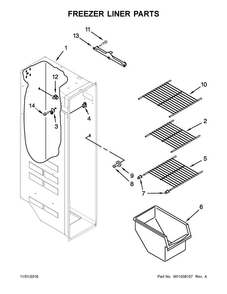 Freezer Liner Parts Diagram and Parts List for WRS331FDDB02  Whirlpool Refrigerator