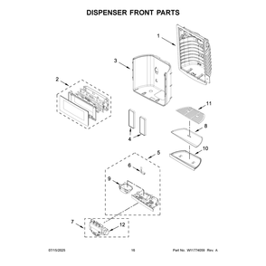 Dispenser Front Parts Diagram and Parts List for KRFF577KPS06  KitchenAid Refrigerator
