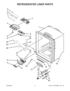 Refrigerator Liner Parts Diagram and Parts List for KRFF305EBS00  KitchenAid Refrigerator