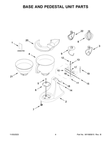 Base And Pedestal Unit Parts Diagram and Parts List for 5KSM175PSBDR5  KitchenAid Mixer