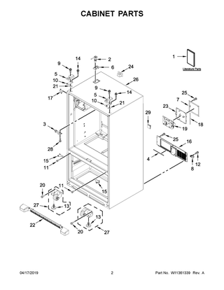 Cabinet Parts Diagram and Parts List for WRF555SDHV02  Whirlpool Refrigerator