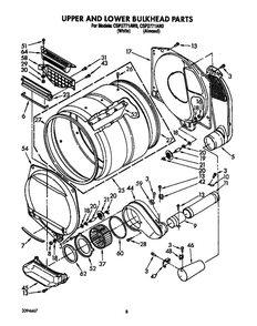 Upper And Lower Bulkhead Diagram and Parts List for CSP2771AW0  Whirlpool Dryer
