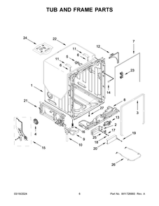 Tub And Frame Parts Diagram and Parts List for WDT740SALB3  Whirlpool Dishwasher
