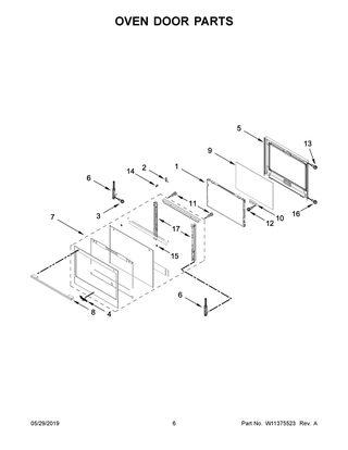 Oven Door Parts Diagram and Parts List for WOCA7EC0HN02  Whirlpool Microwave Oven Combo