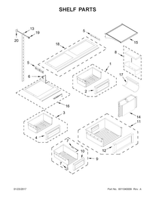 Shelf Parts Diagram and Parts List for KBFN506ESS01  KitchenAid Refrigerator