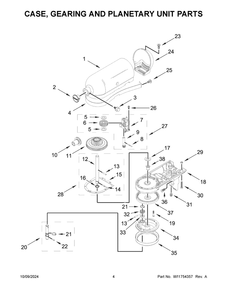 03 - Case, Gearing And Planetary Unit Parts Diagram and Parts List for KSM85PSCOB5  Whirlpool Mixer
