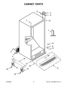 Cabinet Parts Diagram and Parts List for GARF30FDGB01  Whirlpool Refrigerator