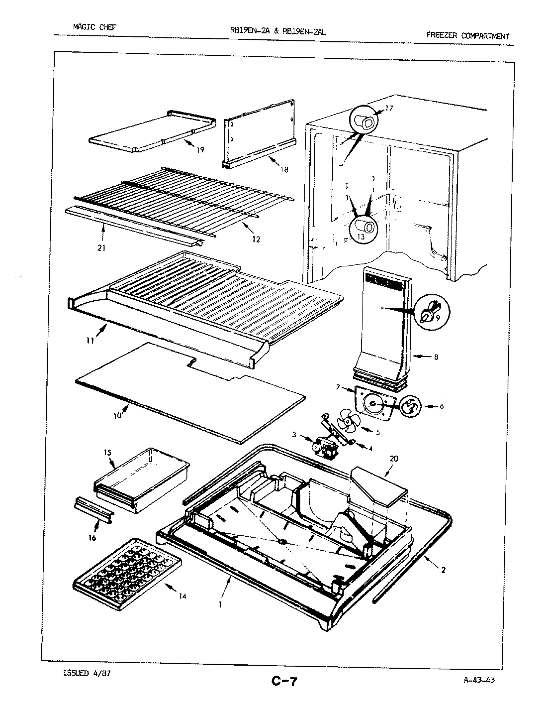 02 - FREEZER COMPARTMENT Diagram and Parts List for RB19EA-2A  Whirlpool Refrigerator