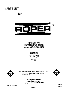Front Cover Diagram and Parts List for F7107*1  Roper Range