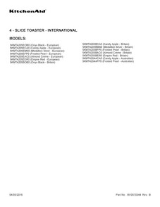 Cover Sheet Diagram and Parts List for 5KMT4204ACA0  KitchenAid Toaster