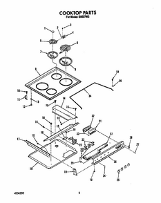 Cooktop Diagram and Parts List for S9507*2  Roper Range