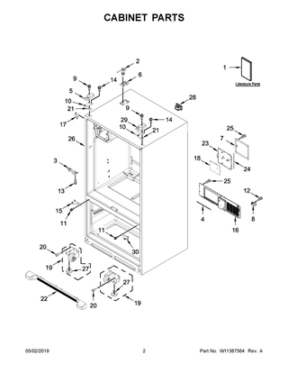 Cabinet Parts Diagram and Parts List for WRF550CDHZ02  Whirlpool Refrigerator