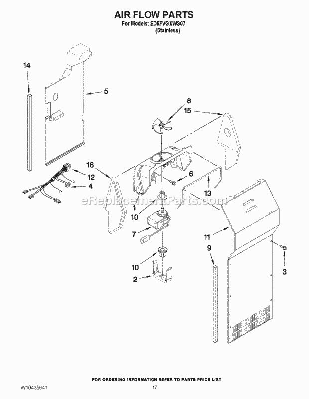 AIR FLOW PARTS Diagram and Parts List for ED5FVGXWS07  Whirlpool Refrigerator