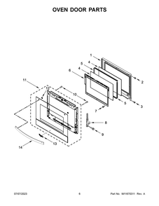 Oven Door Parts Diagram and Parts List for WOEC7030PV00  Whirlpool Microwave Oven Combo