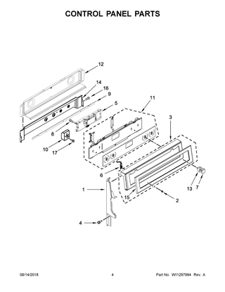 Control Panel Parts Diagram and Parts List for KFED500EBS03  Whirlpool Range