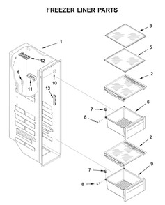 Freezer Liner Parts Diagram and Parts List for WRS970CIHZ00  Whirlpool Refrigerator
