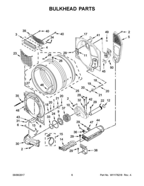 04 - Bulkhead Parts Diagram and Parts List for WED85HEFC1  Whirlpool Dryer