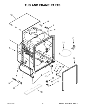 06 - TUB AND FRAME PARTS Diagram and Parts List for WDT710PAHZ0  Whirlpool Dishwasher