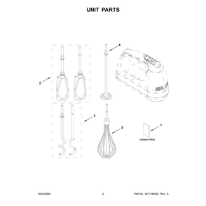 Unit Parts Diagram and Parts List for 5KHM9212BPT1  KitchenAid Mixer