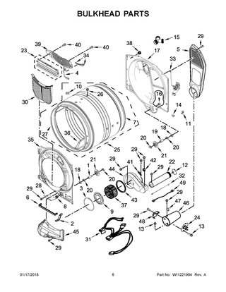 Bulkhead Parts Diagram and Parts List for WGD85HEFC1  Whirlpool Dryer