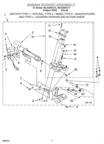 3402844 Burner Diagram and Parts List for OEM3-7MLGQ8857JQ1  Whirlpool Dryer