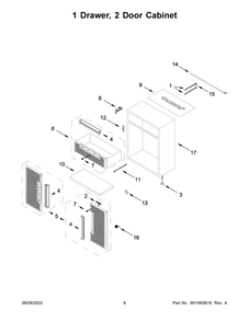 1 Drawer, 2 Door Cabinet Diagram and Parts List for GANF04WCMTS00  Whirlpool Cabinet