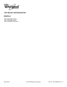 Cover Sheet Diagram and Parts List for WRT138FZDM00  Whirlpool Refrigerator