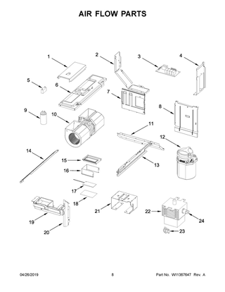 Air Flow Parts Diagram and Parts List for YWML75011HV5  Whirlpool Microwave