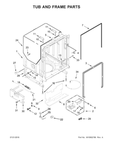 Tub And Frame Parts Diagram and Parts List for KDTM404EWH2  KitchenAid Dishwasher