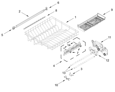 Third Level Rack And Track Parts Diagram and Parts List for KDPS624SBE0  Whirlpool Dishwasher