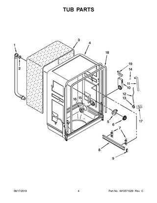 Tub Parts Diagram and Parts List for WDF518SAAM0  Whirlpool Dishwasher