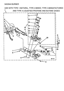 Burner Diagram and Parts List for JG4ST700GZ0  KitchenAid Dryer
