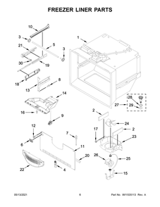 Freezer Liner Parts Diagram and Parts List for KRBL109ESS03  Whirlpool Refrigerator