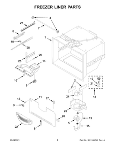 Freezer Liner Parts Diagram and Parts List for WRF532SNHW03  Whirlpool Refrigerator
