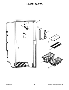 Liner Parts Diagram and Parts List for GARF30FDGB04  Whirlpool Refrigerator