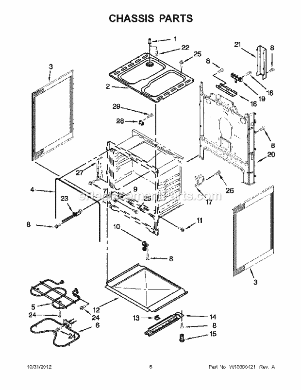 Chassis Parts Diagram and Parts List for WFC150MLAB0  Whirlpool Range