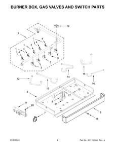 03 - Burner Box, Gas Valves And Switch Parts Diagram and Parts List for KCGG530PBL01  Whirlpool Cooktop
