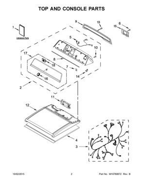 02 - TOP AND CONSOLE PARTS Diagram and Parts List for YMEDB855DW0  Whirlpool Dryer