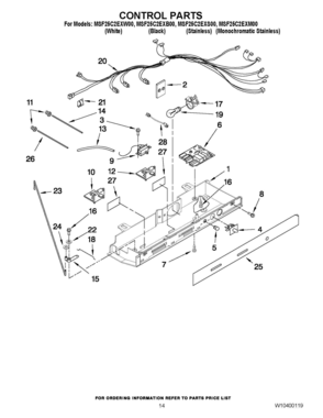 10 - CONTROL PARTS Diagram and Parts List for MSF25C2EXS00  Whirlpool Refrigerator