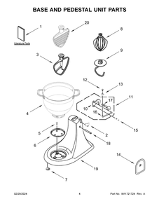 Base And Pedestal Unit Parts Diagram and Parts List for 5KSM180LEALB5  KitchenAid Mixer