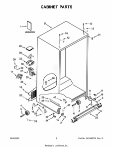 Cabinet Parts Diagram and Parts List for WRS588FIHB04  Whirlpool Refrigerator