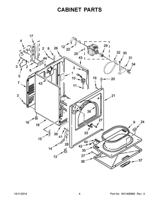 Cabinet Parts Diagram and Parts List for 4KWED5800JW0  Whirlpool Dryer