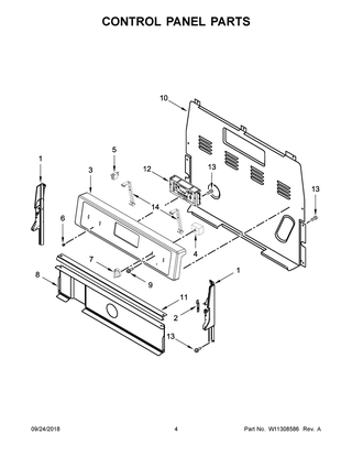 Control Panel Parts Diagram and Parts List for WFE515S0EB2  Whirlpool Range